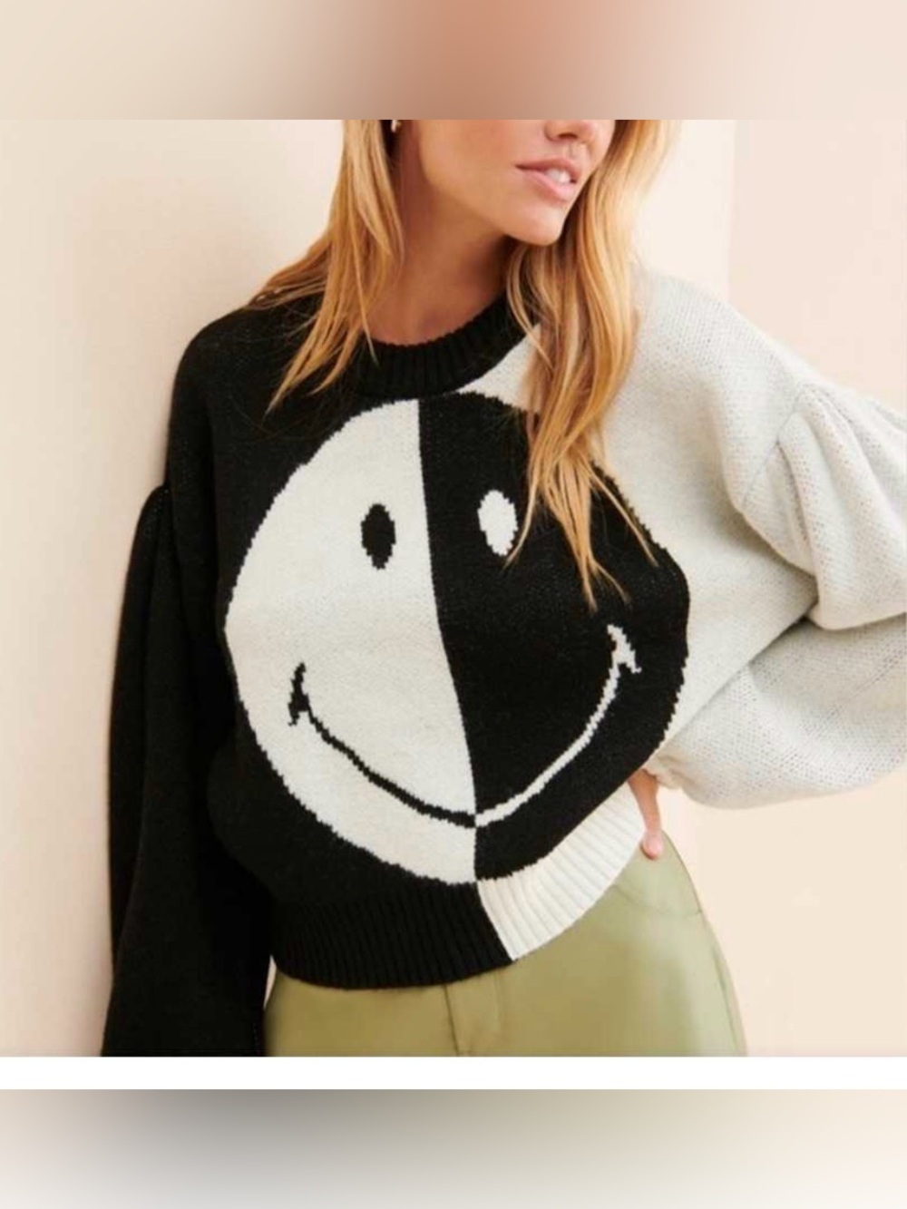 Farm Rio x Smiley Icon Pullover Sweater Yin Yang Novelty Colorblock Crew size M